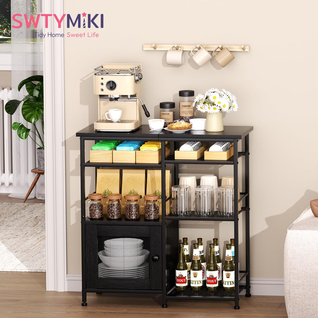 SWTYMIKI Coffee Bar Cabinet Station - Farmhouse Small Coffee Stand Station with Doors, Rustic Storage Organizer for Kitchen, Buffet Sideboard Cabinet Table for Home, Office, Corner, Bar, Espresso
