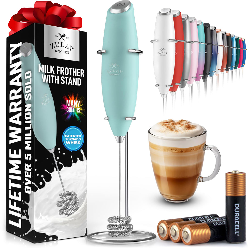 Zulay Kitchen Rechargeable Milk Frother Handheld - Frother Wand, Drink Mixer, Electric Whisk Frother, for Cappuccinos, Matcha & Protein Powder - Lux 4 Whisk 2 Speed Waterproof 2000mAh Alpha Black
