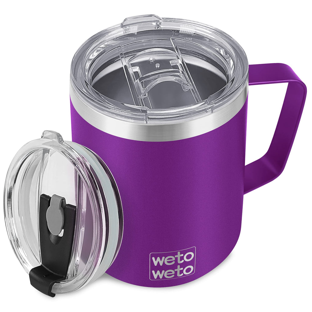 WETOWETO Coffee Mug with Handle, 14oz Insulated Stainless Steel Coffee Travel Mug, Double Wall Vacuum Reusable Coffee Cup with Lid, Powder Coated Rose Gold