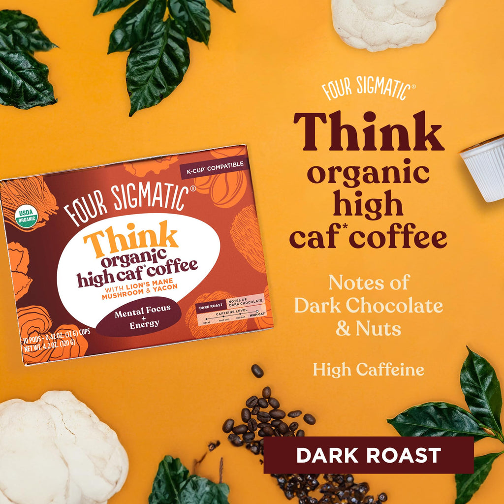 Four Sigmatic Mushroom Coffee K-Cups | Organic Dark Roast Coffee with Lion’s Mane Mushroom Powder & Yacon | Focus & Immune Support | Vegan & Keto | Sustainable Pods | 24 Count