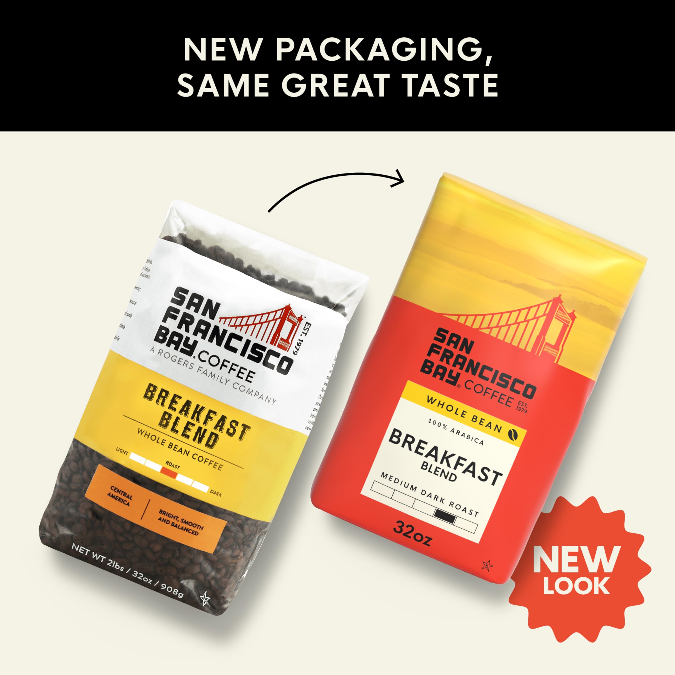 San Francisco Bay Coffee - Medium-Dark Roast Whole Bean Coffee - Fog Chaser (2 lb bag)