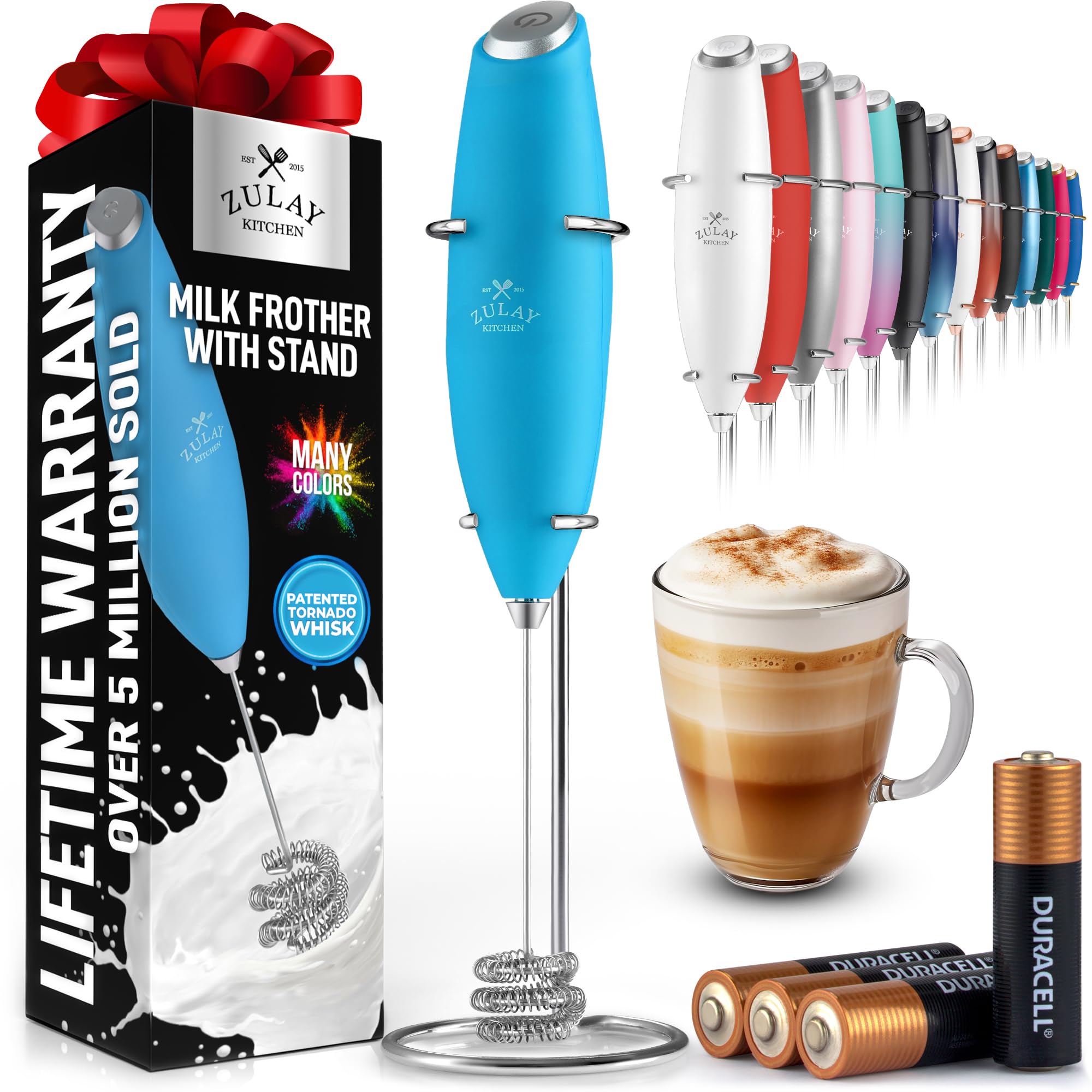 Zulay Kitchen Rechargeable Milk Frother Handheld - Frother Wand, Drink Mixer, Electric Whisk Frother, for Cappuccinos, Matcha & Protein Powder - Lux 4 Whisk 2 Speed Waterproof 2000mAh Alpha Black