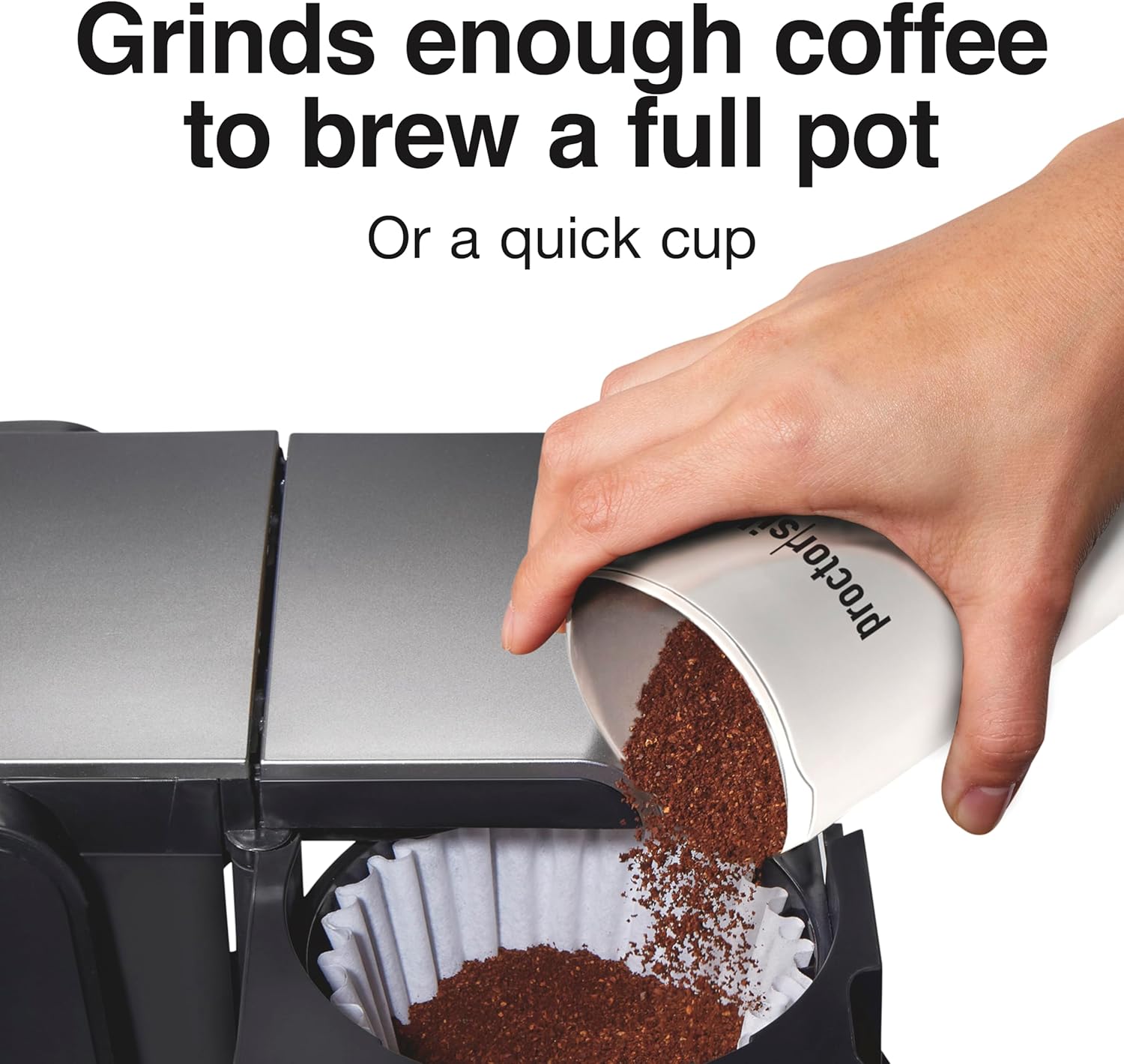 Proctor Silex Electric Coffee Grinder for Beans, Spices and More, Stainless Steel Blades, 12 Cups, White