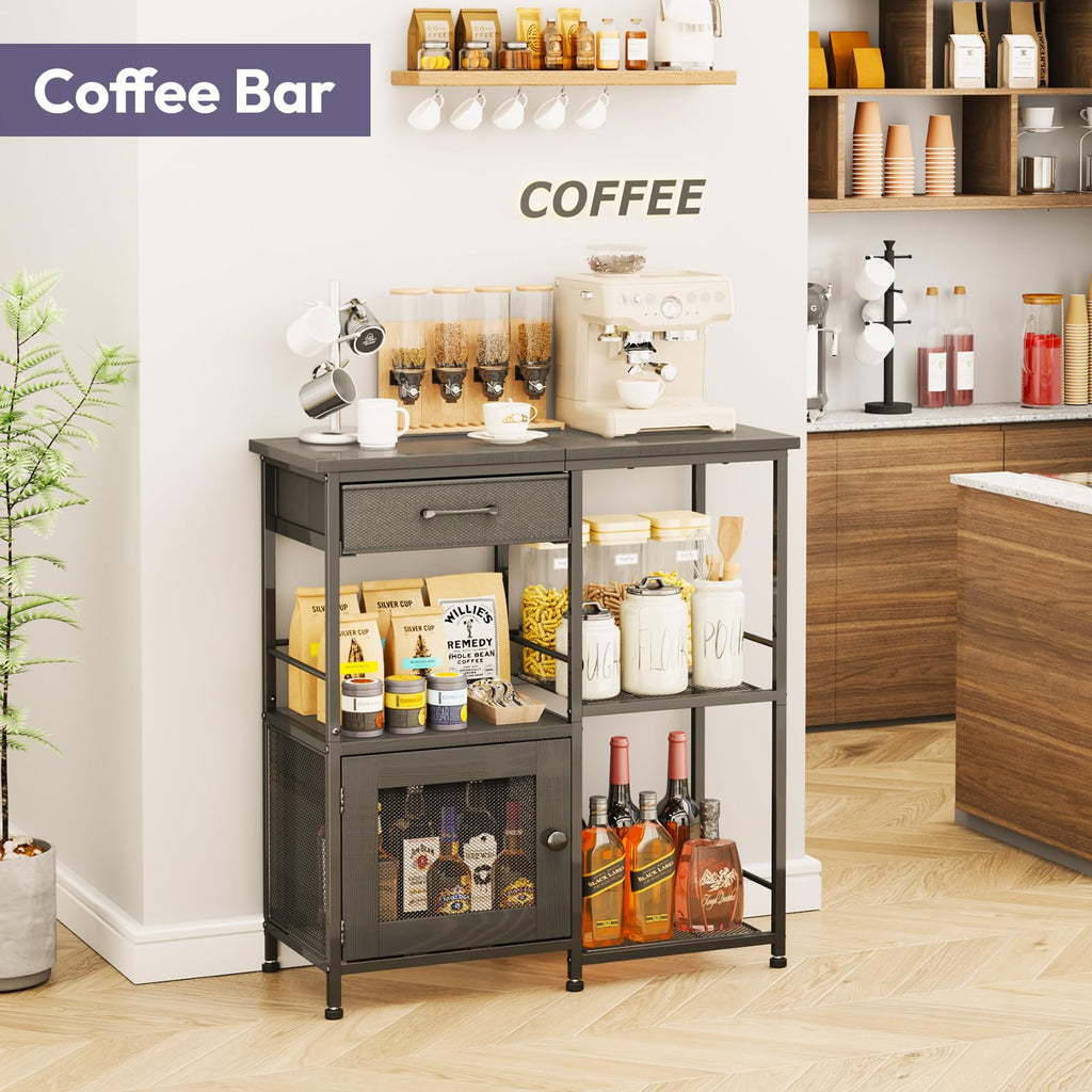 SWTYMIKI Coffee Bar Cabinet for Home - Farmhouse Coffee Stand Station Multi-Purpose Buffet Sideboard Cabinet with Drawers - Kitchen Bar Table for Living Room, Corner, Small Space, Espresso
