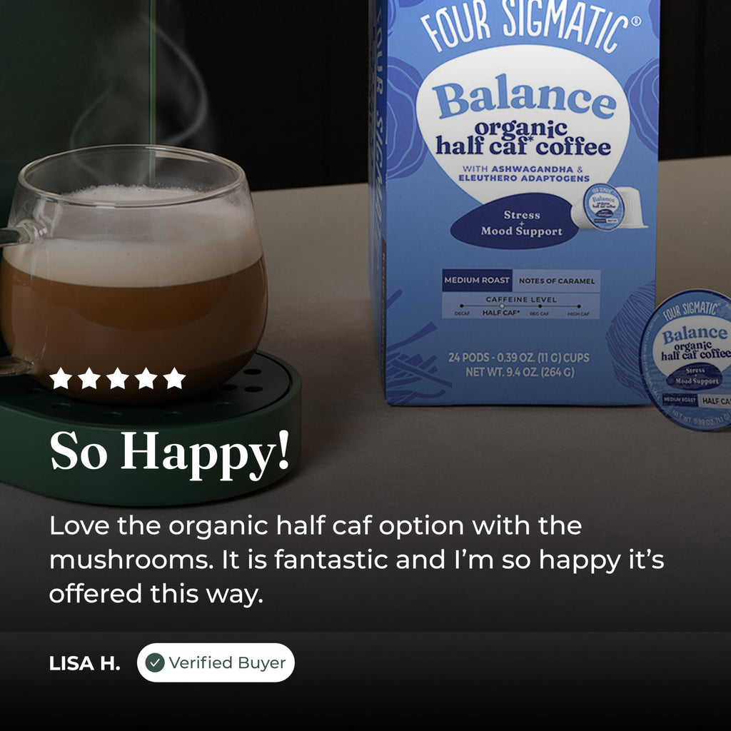Four Sigmatic Mushroom Coffee K-Cups | Organic Dark Roast Coffee with Lion’s Mane Mushroom Powder & Yacon | Focus & Immune Support | Vegan & Keto | Sustainable Pods | 24 Count