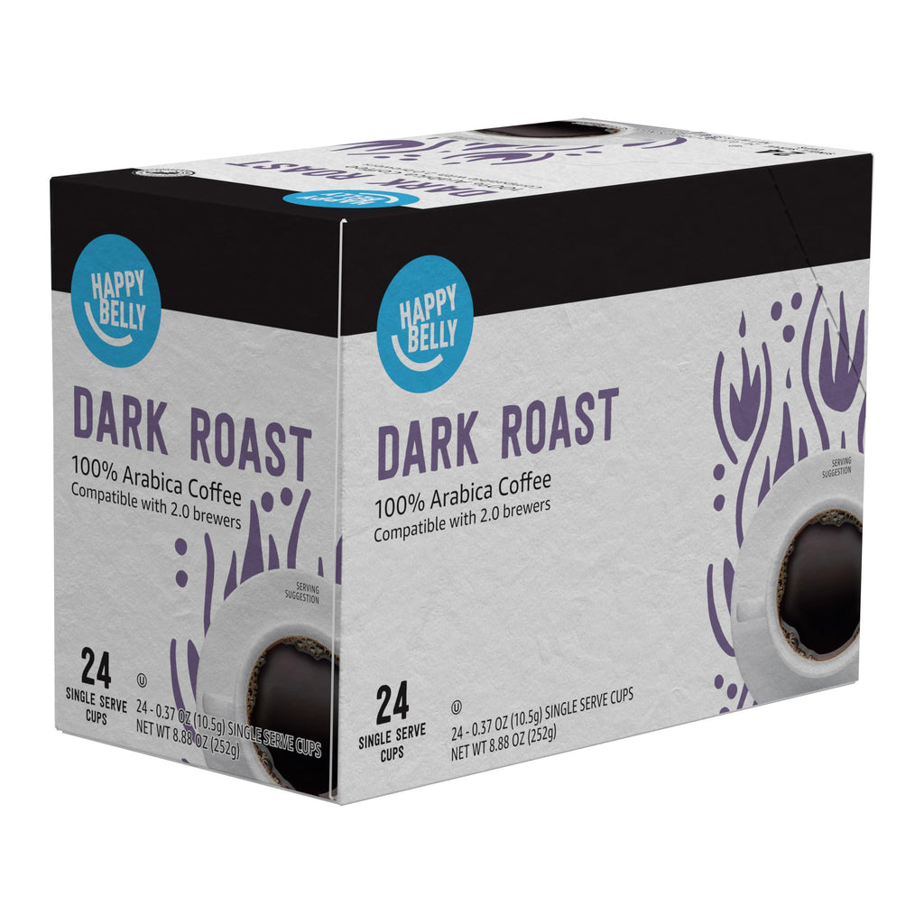 Amazon Brand - Happy Belly Dark Roast Coffee Pods, French Roast, Compatible with Keurig 2.0 K-Cup Brewers, 100 Count