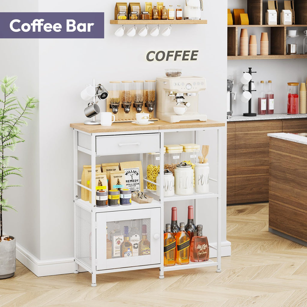 SWTYMIKI Coffee Bar Cabinet for Home - Farmhouse Coffee Stand Station Multi-Purpose Buffet Sideboard Cabinet with Drawers - Kitchen Bar Table for Living Room, Corner, Small Space, Espresso
