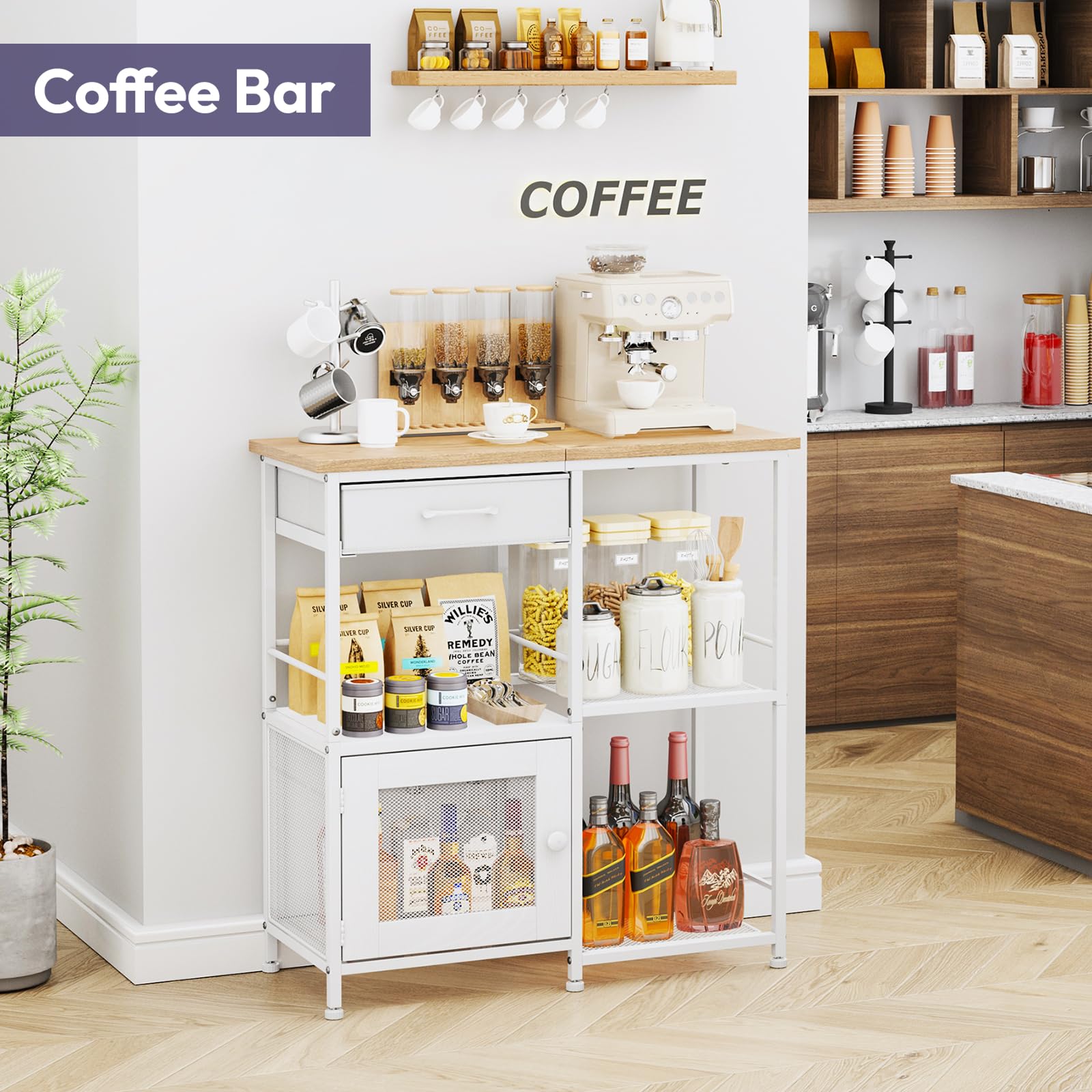 SWTYMIKI Coffee Bar Cabinet for Home - Farmhouse Coffee Stand Station Multi-Purpose Buffet Sideboard Cabinet with Drawers - Kitchen Bar Table for Living Room, Corner, Small Space, Espresso