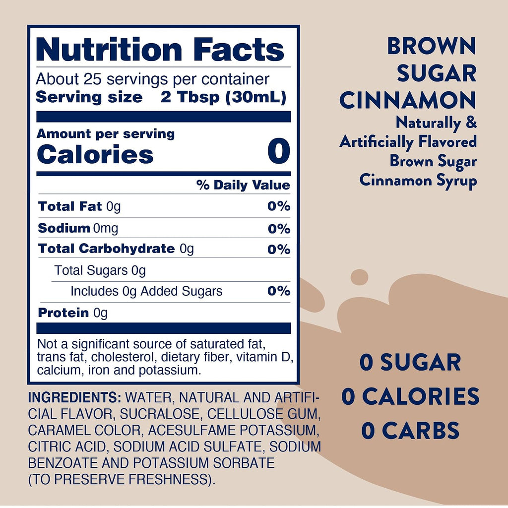 Jordan's Skinny Mixes Syrups Sugar Free Coffee Syrup, Brown Sugar Cinnamon Flavor Drink Mix, Zero Calorie Flavoring for Latte, Protein Shake, Food and More, Gluten Free, Keto Friendly, 25.4 Fl Oz, 1 Pack