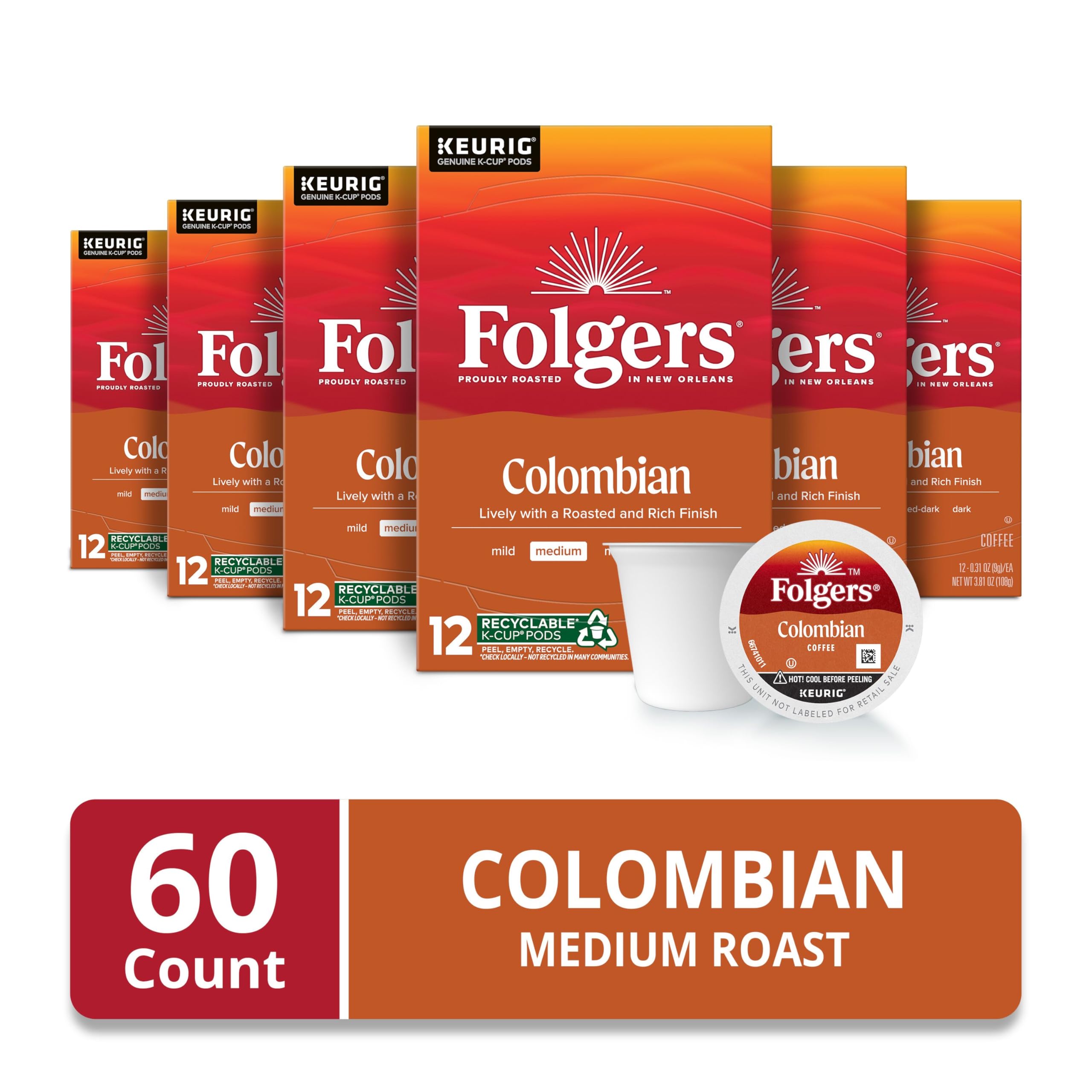 Folgers Black Silk, Dark Roast Coffee, Keurig K-Cup Pods, 12-Count Boxes (Pack of 6)
