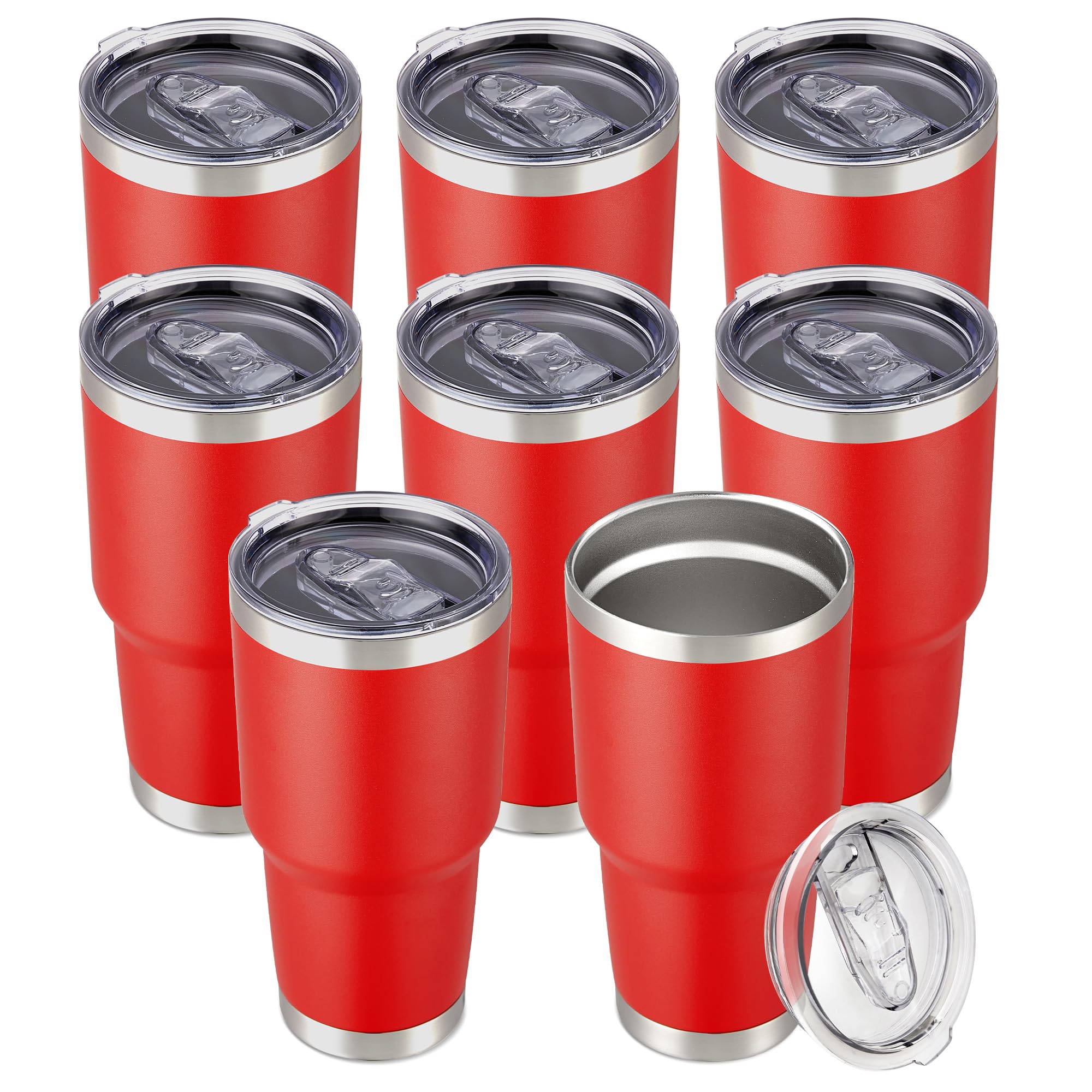 30 oz Tumbler with Lid Stainless Steel Tumblers Bulk Vacuum Insulated Cup Reusable Powder Coated Travel Mug Double Wall Leak Proof Cups Keep Cold Drinks for 12 Hours Black, Set of 8