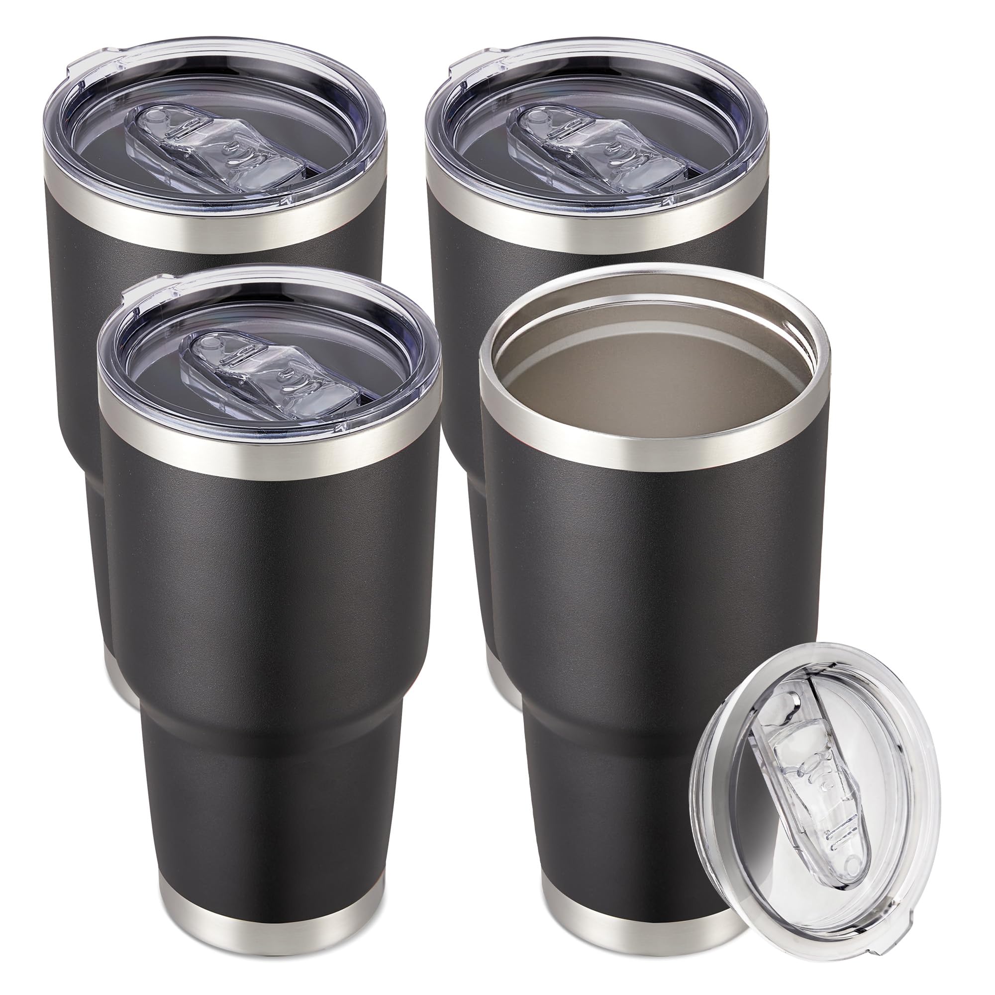 30 oz Tumbler with Lid Stainless Steel Tumblers Bulk Vacuum Insulated Cup Reusable Powder Coated Travel Mug Double Wall Leak Proof Cups Keep Cold Drinks for 12 Hours Black, Set of 8