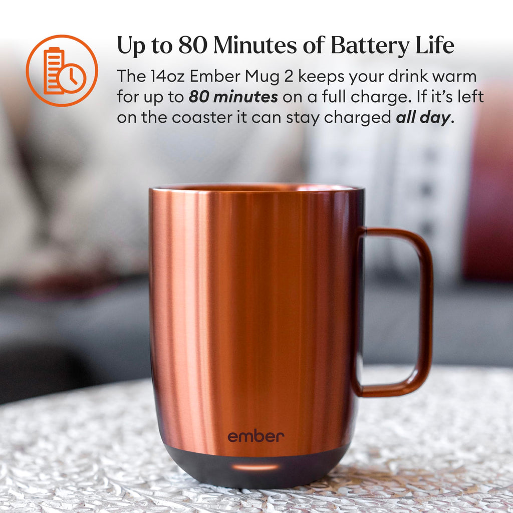 Ember Temperature Control Smart Mug 2, 14 Oz, App-Controlled Heated Coffee Mug with 80 Min Battery Life and Improved Design, Black
