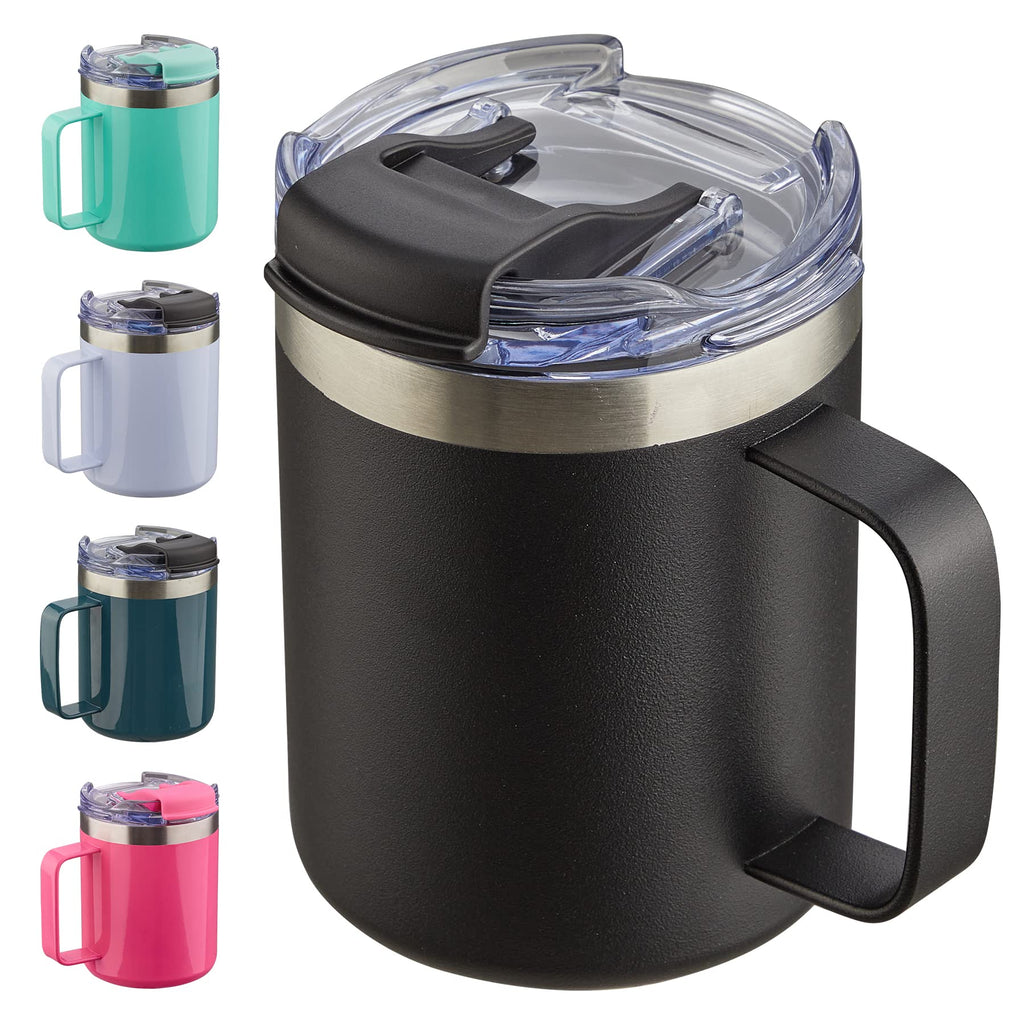 12oz Stainless Steel Insulated Coffee Mug with Handle, Double Wall Vacuum Travel Mug, Tumbler Cup with Sliding Lid, Navy