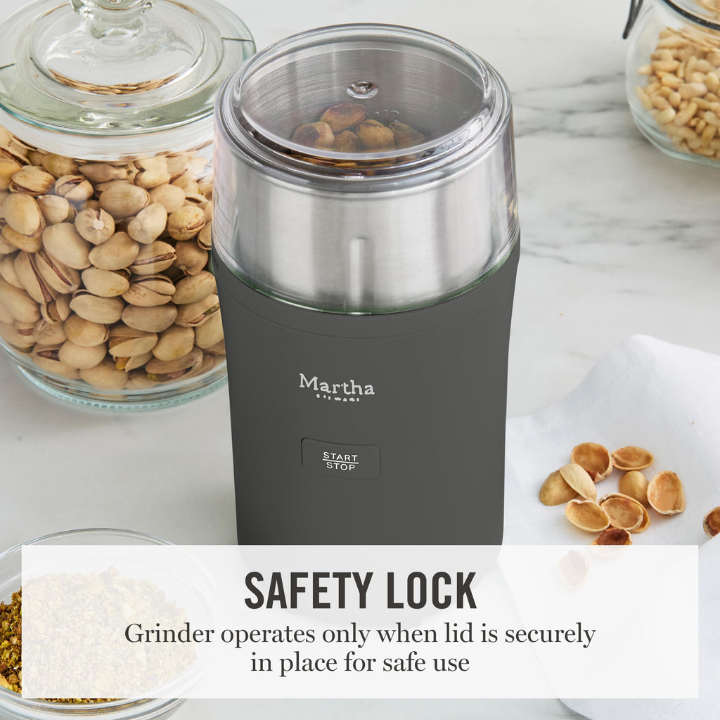 Martha Stewart Electric Coffee & Spice Grinder, Dual 2.5oz Removable Bowls, Storage Lids, Stainless Steel Blades, One Touch Pulse Control, 2-in-1 Compact, Beans & Spices, Herbs & Nuts, Honeydew Green