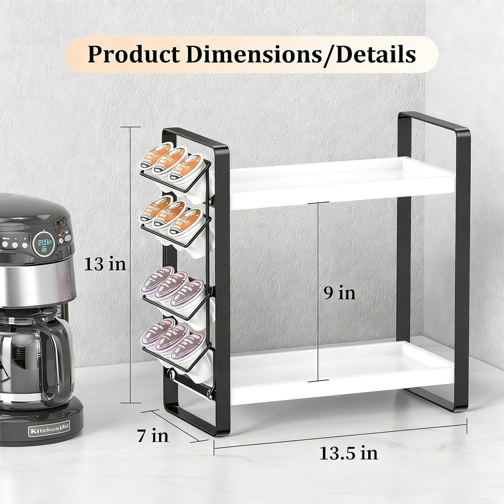 LEMIKKLE Coffee Station Organizer with Pod Holder and Drawer, Kitchen Countertop Organizer, Coffee Bar Accessories Station with Coffee Pod Storage, 2-Tier Wood Coffee Organizer With 6 Hooks