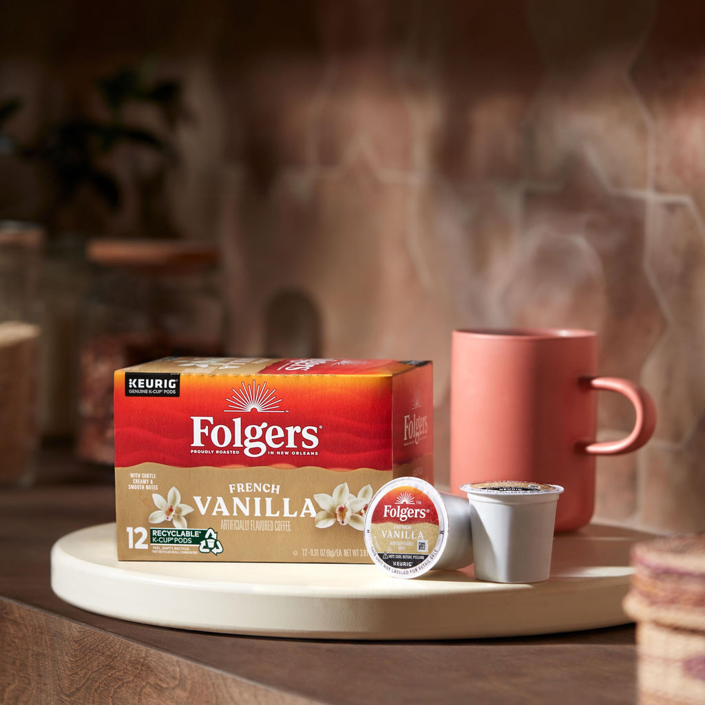 Folgers French Vanilla Artificially Flavored Coffee, Keurig K-Cup pods, 10 Count Box (Pack of 6)