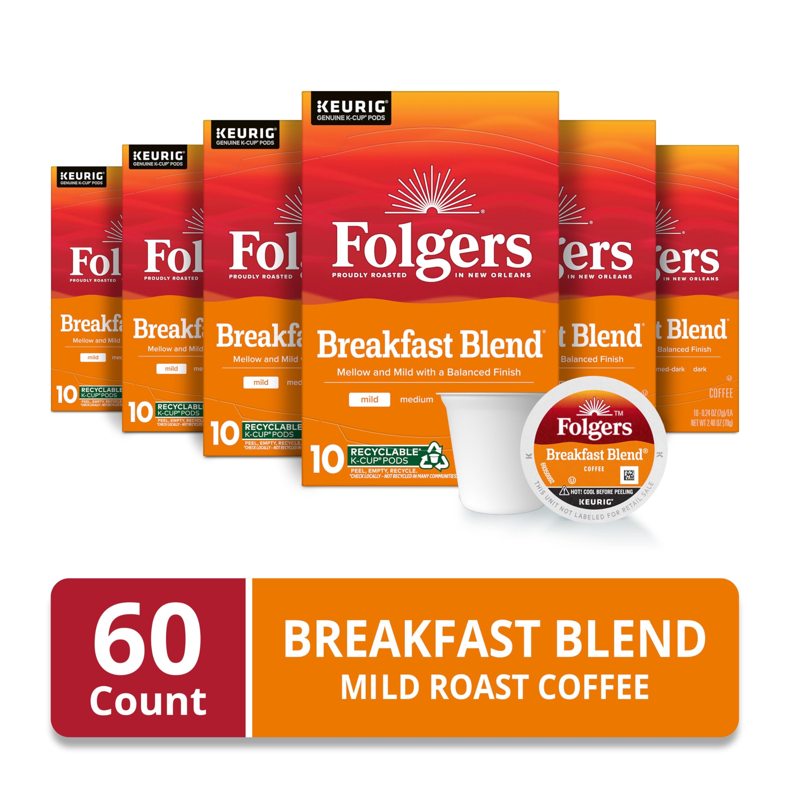 Folgers Black Silk, Dark Roast Coffee, Keurig K-Cup Pods, 12-Count Boxes (Pack of 6)