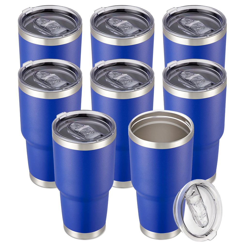30 oz Tumbler with Lid Stainless Steel Tumblers Bulk Vacuum Insulated Cup Reusable Powder Coated Travel Mug Double Wall Leak Proof Cups Keep Cold Drinks for 12 Hours Black, Set of 8