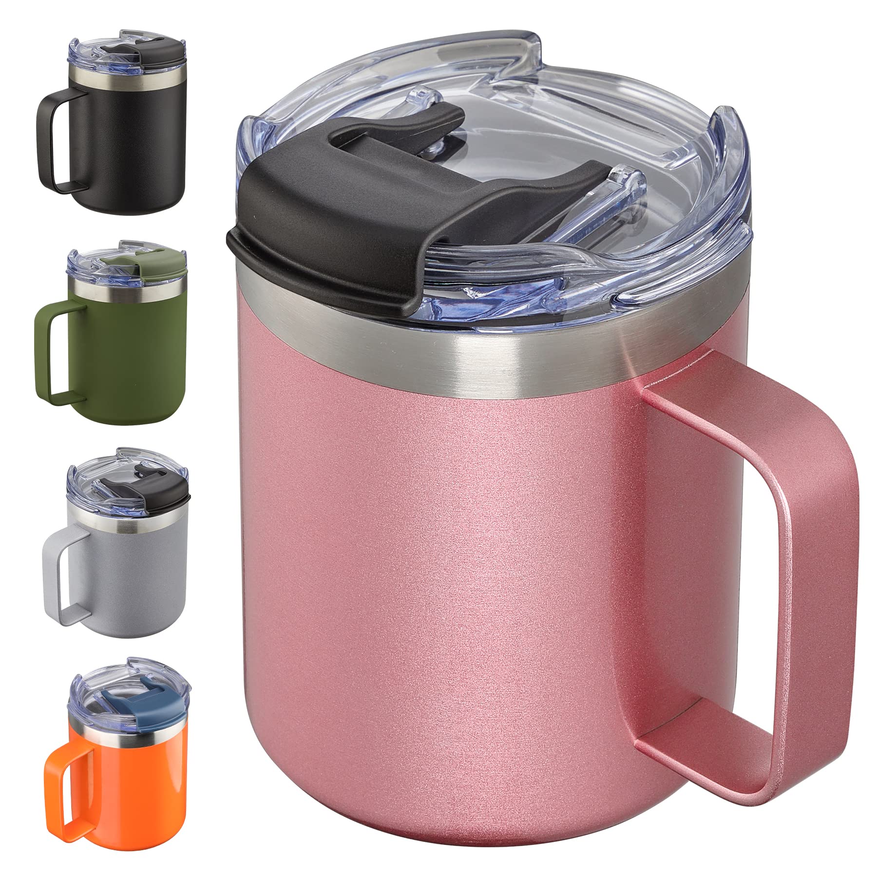 12oz Stainless Steel Insulated Coffee Mug with Handle, Double Wall Vacuum Travel Mug, Tumbler Cup with Sliding Lid, Navy