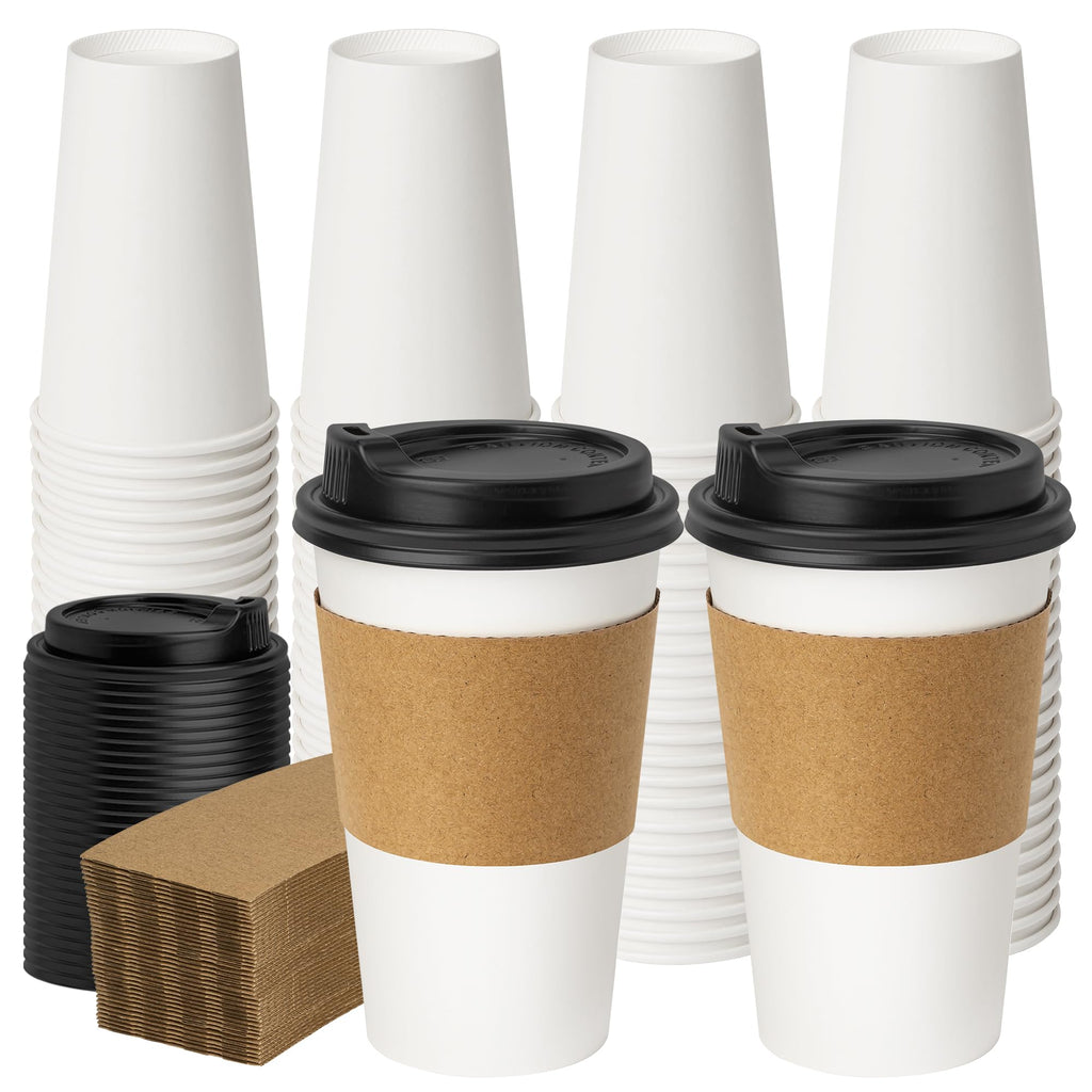 YEEHAW 100 Pack 16 oz Disposable Coffee Cups with Lids, Heat & Leak-proof Paper Cups, to Go Coffee Cups for Hot & Cold Beverage
