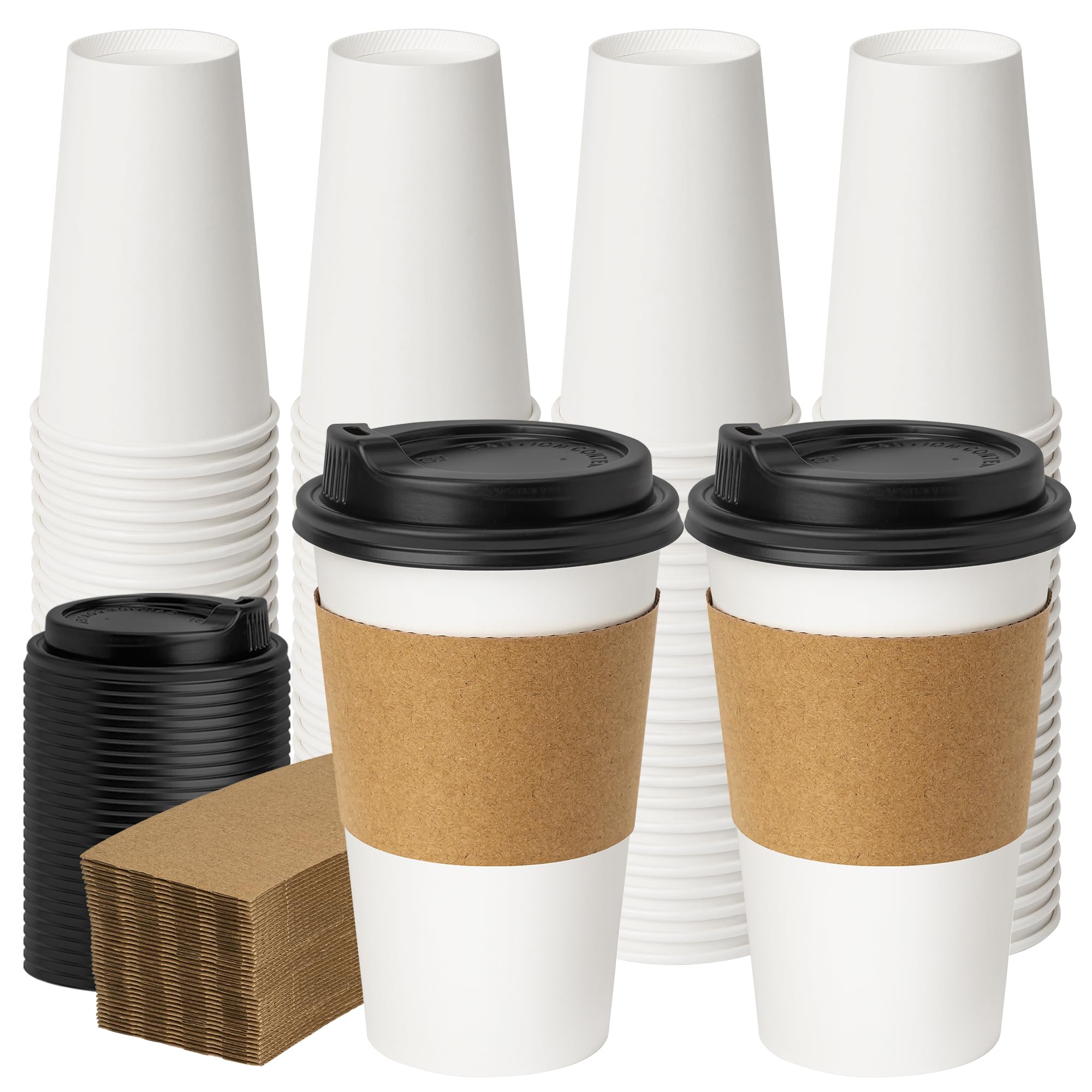 YEEHAW 100 Pack 16 oz Disposable Coffee Cups with Lids, Heat & Leak-proof Paper Cups, to Go Coffee Cups for Hot & Cold Beverage