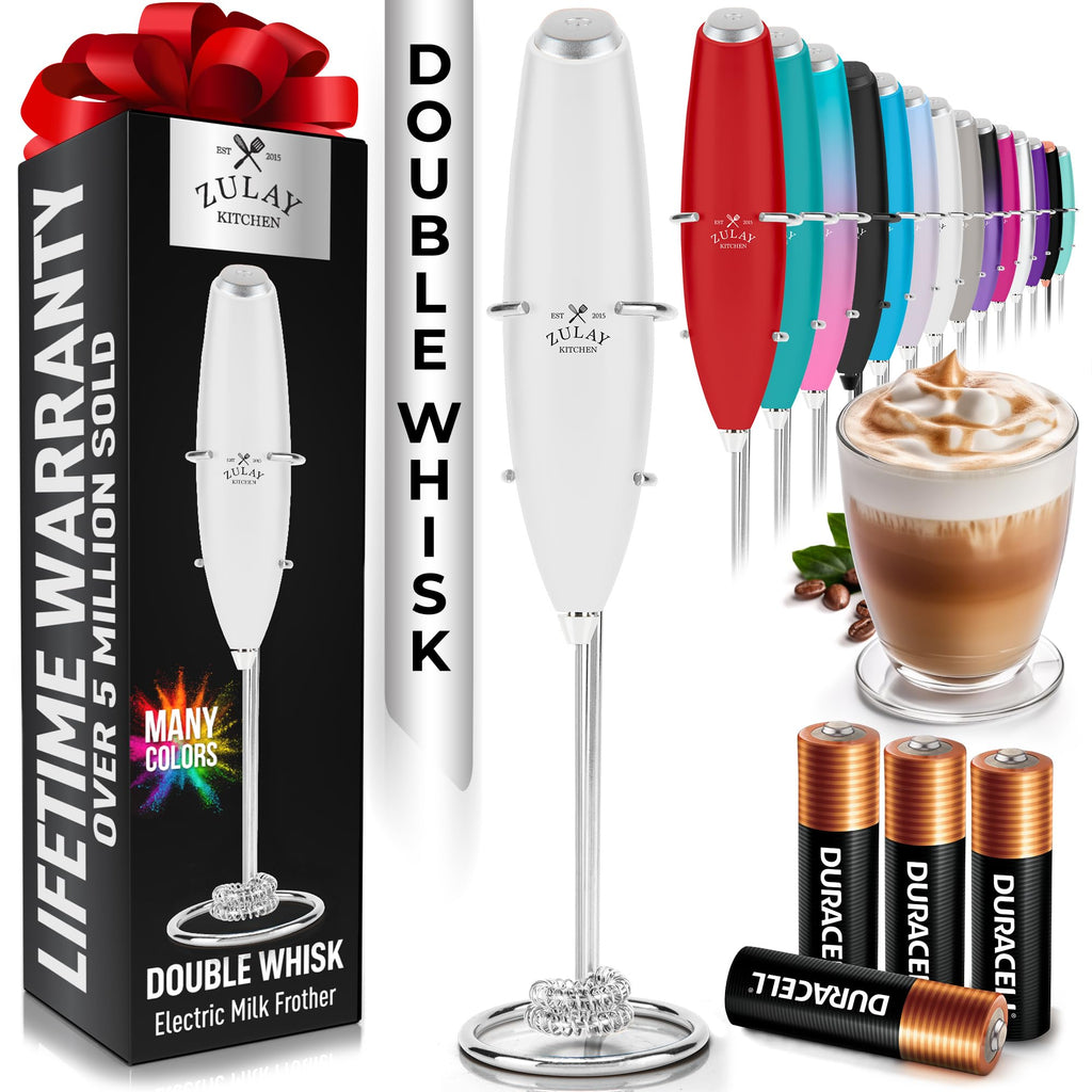 Zulay Kitchen Rechargeable Milk Frother Handheld - Frother Wand, Drink Mixer, Electric Whisk Frother, for Cappuccinos, Matcha & Protein Powder - Lux 4 Whisk 2 Speed Waterproof 2000mAh Alpha Black