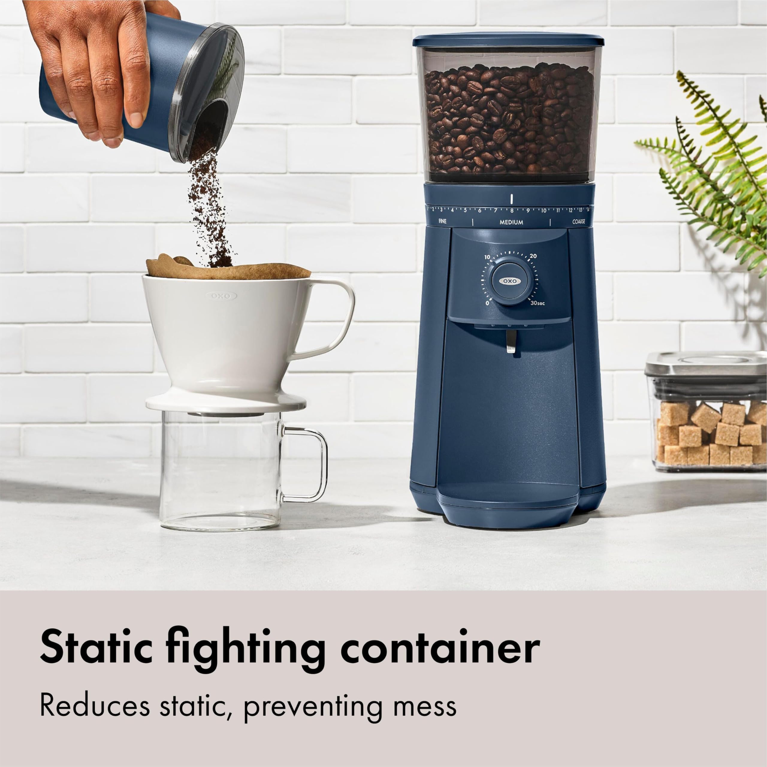 OXO Brew Conical Burr Coffee Grinder - Storm Blue, Stainless Steel Burrs, One-Touch Automatic Smart Grind
