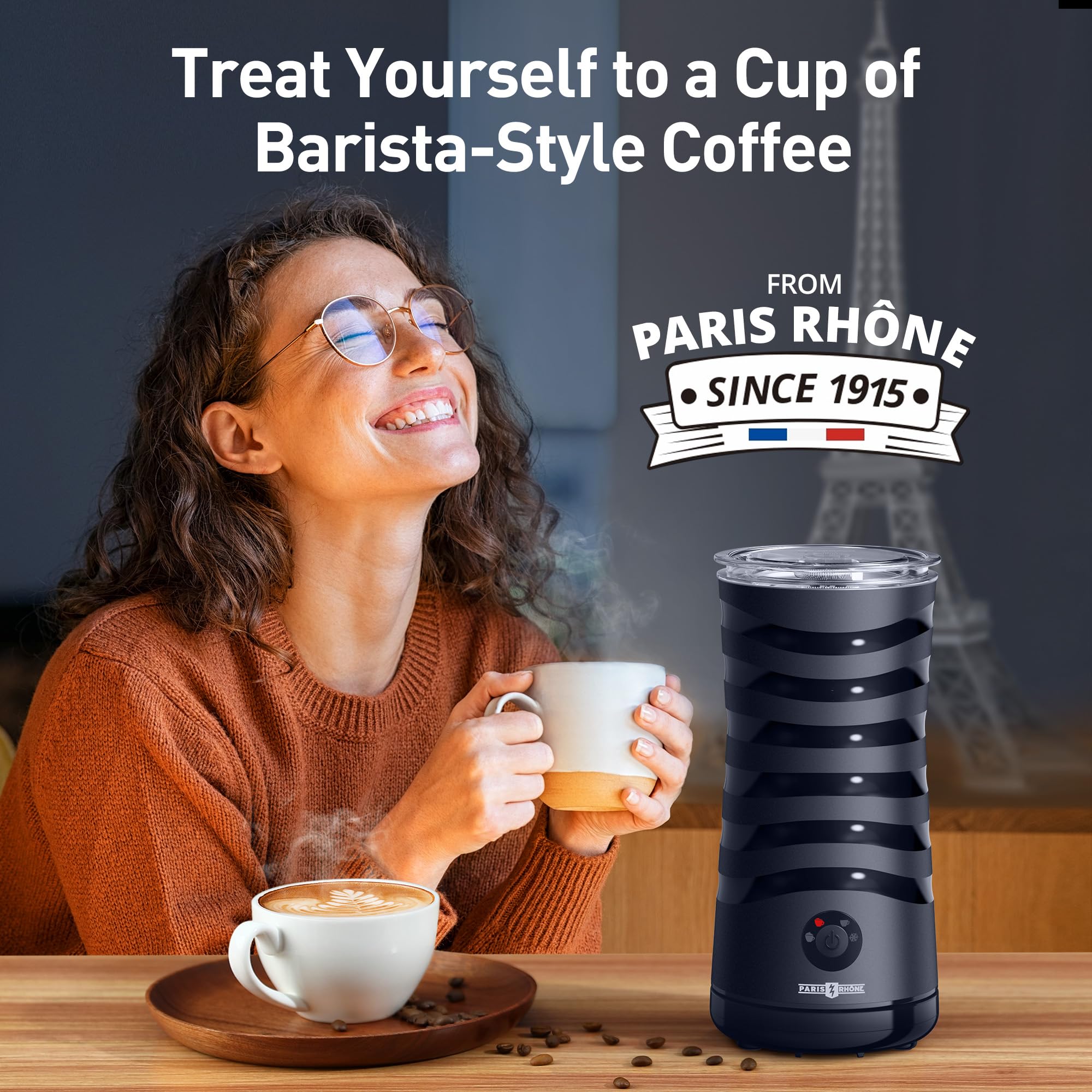 Electric Milk Frother, Paris Rhône 4-in-1 Milk Steamer and Frother, Hot & Cold Foam Milk Warmer with Temperature Control, Auto Shut-Off Frothers for Coffee, Latte,Macchiato, Cappuccino