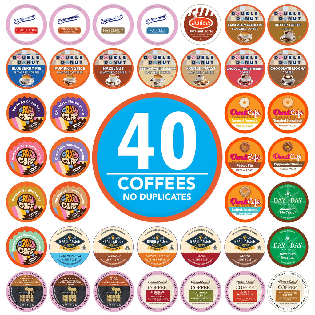 Crazy Cups Flavored Coffee Pods Variety Pack for Keurig K Cups Brewers, Assorted Flavored Coffee Sampler, 40 Count