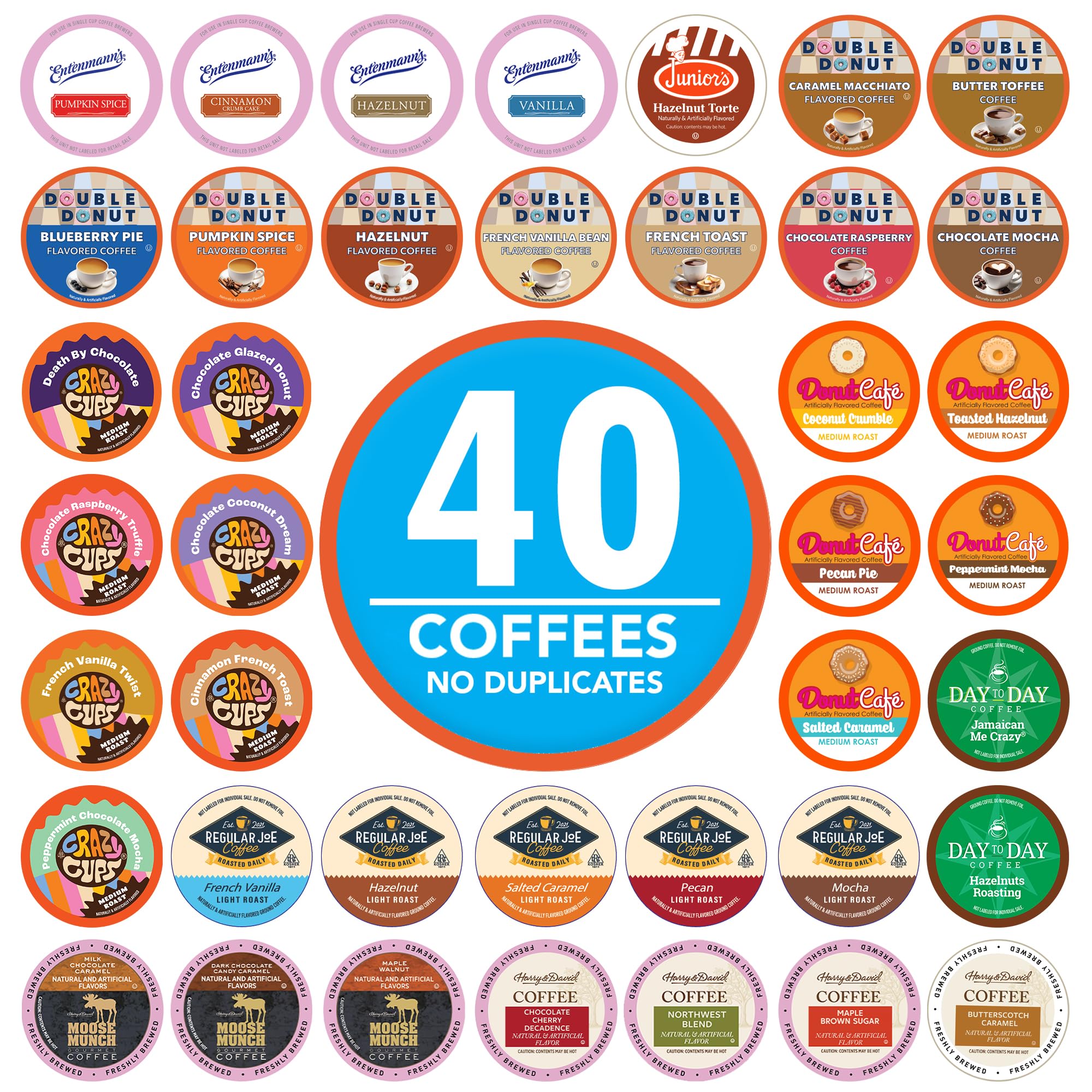 Crazy Cups Flavored Coffee Pods Variety Pack for Keurig K Cups Brewers, Assorted Flavored Coffee Sampler, 40 Count