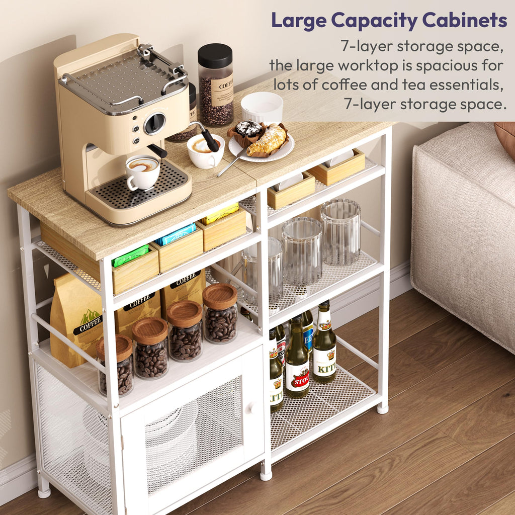 SWTYMIKI Coffee Bar Cabinet Station - Farmhouse Small Coffee Stand Station with Doors, Rustic Storage Organizer for Kitchen, Buffet Sideboard Cabinet Table for Home, Office, Corner, Bar, Espresso