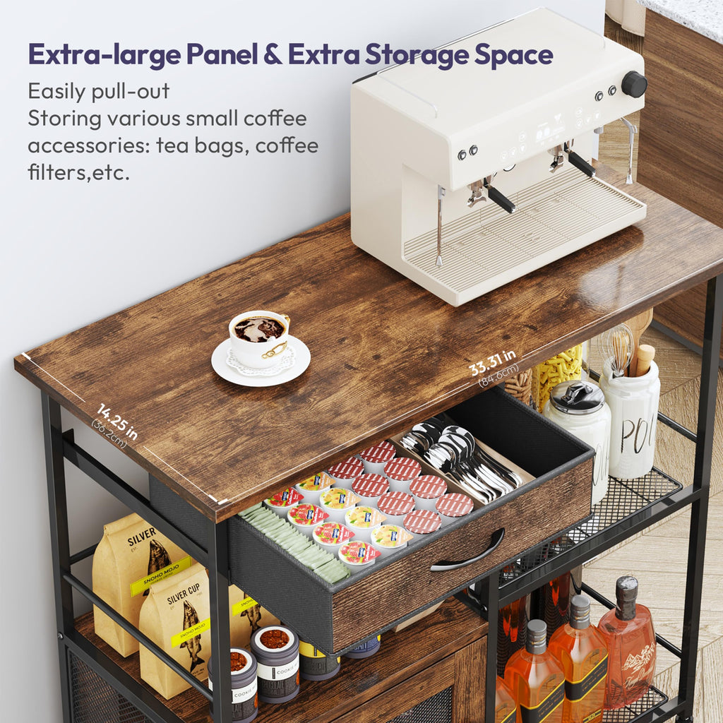 SWTYMIKI Coffee Bar Cabinet for Home - Farmhouse Coffee Stand Station Multi-Purpose Buffet Sideboard Cabinet with Drawers - Kitchen Bar Table for Living Room, Corner, Small Space, Espresso