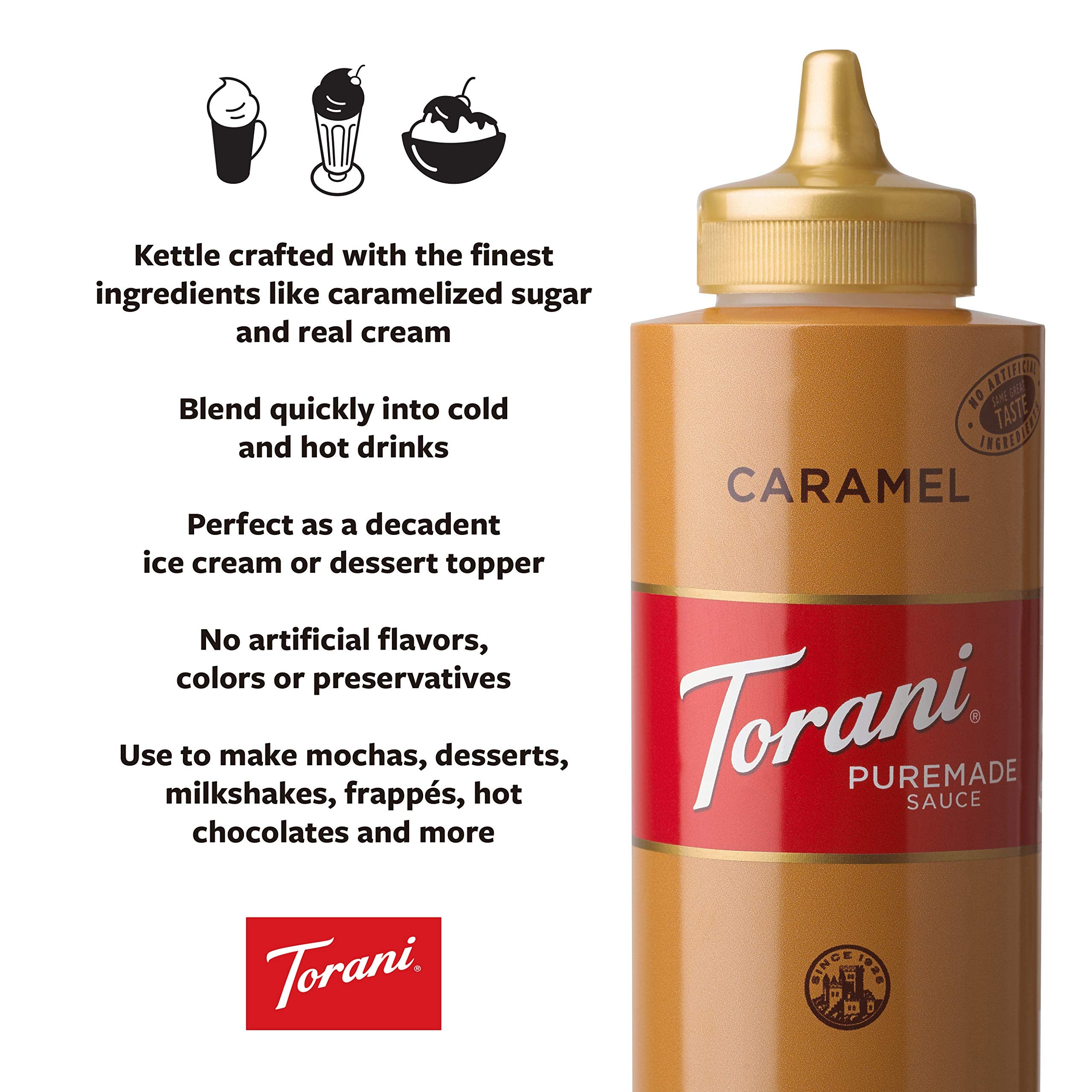Torani Puremade Dessert & Drink Sauce Variety Pack, Chocolate Caramel, Dark Chocolate, White Chocolate & Caramel, 16.5 fl oz (Set of 4)