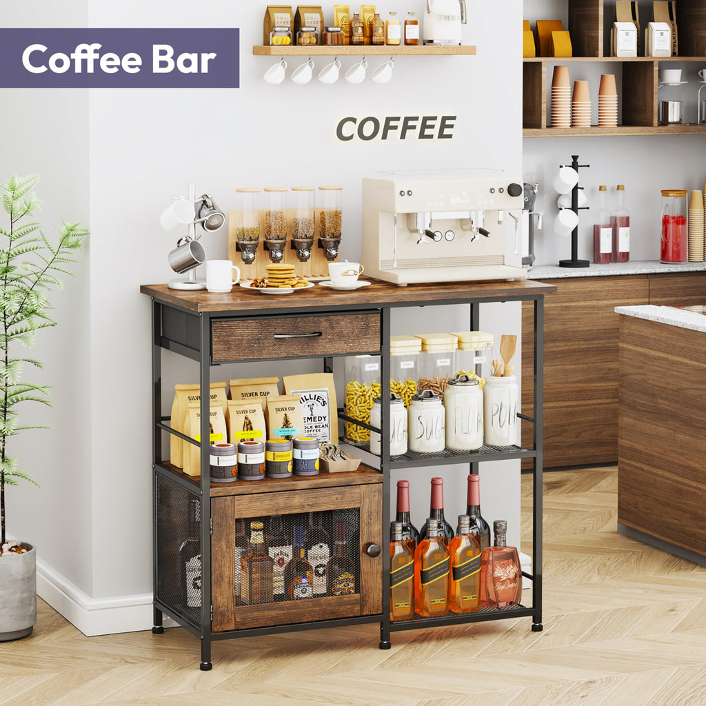 SWTYMIKI Coffee Bar Cabinet for Home - Farmhouse Coffee Stand Station Multi-Purpose Buffet Sideboard Cabinet with Drawers - Kitchen Bar Table for Living Room, Corner, Small Space, Espresso