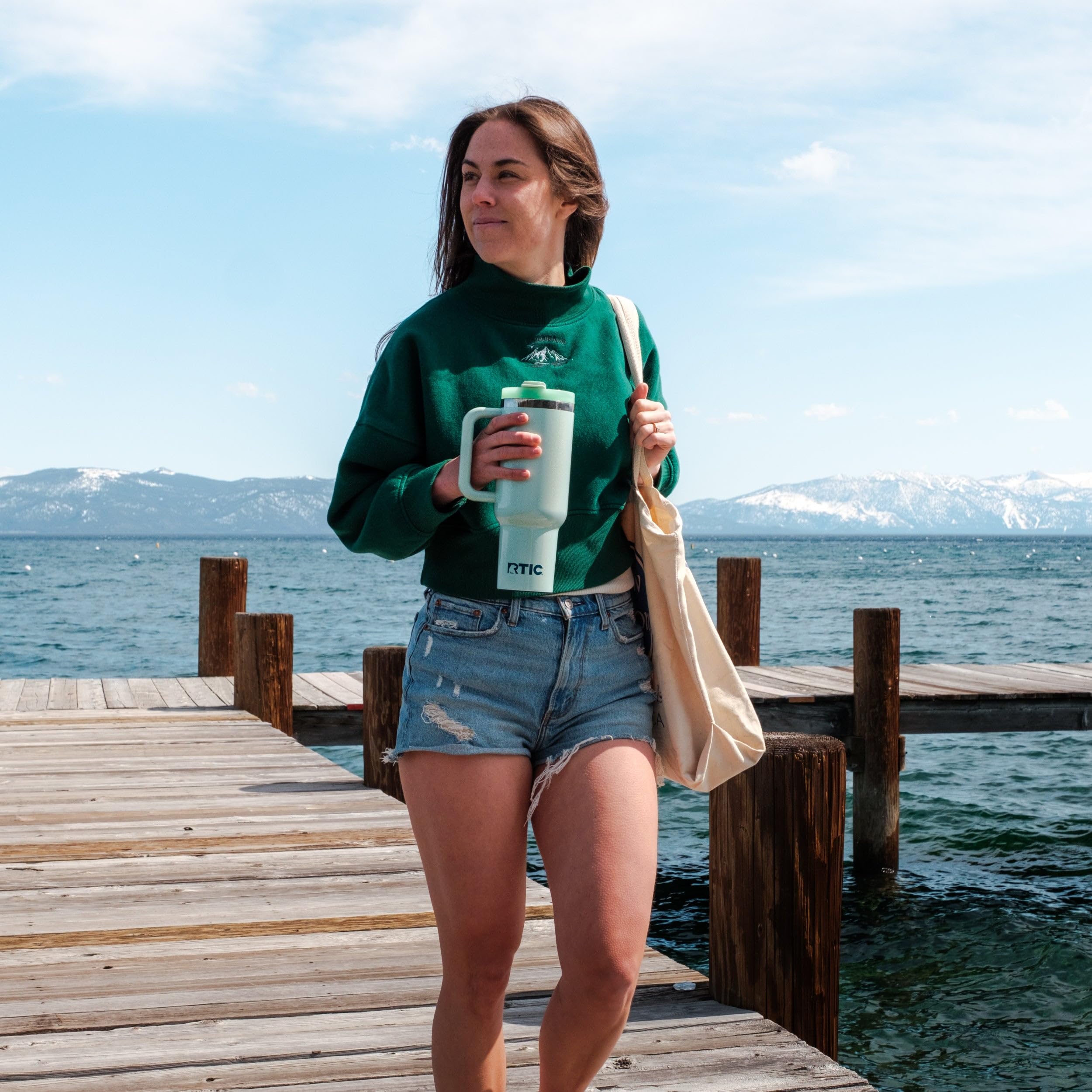 RTIC 40 oz Road Trip Tumbler Double-Walled Cermaic Lined Insulated Stainless Steel Portable Travel Coffee Mug Cup with Lid, Handle and Straw, Trailblazer