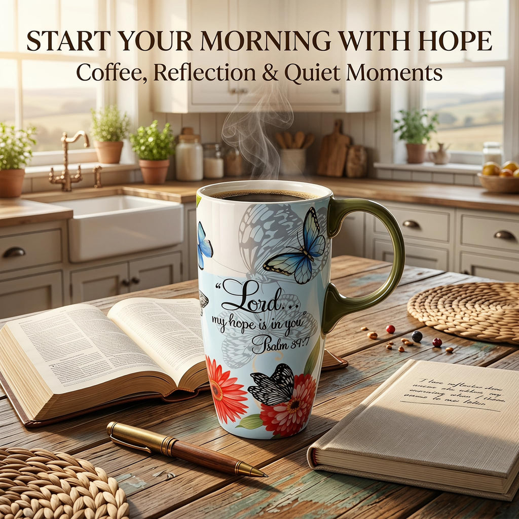 Topadorn 17oz Ceramic Travel Mug with Lid, Tall Ceramic Coffee Mug with Handle, Purple Floral Coffee Cup with Gift Box