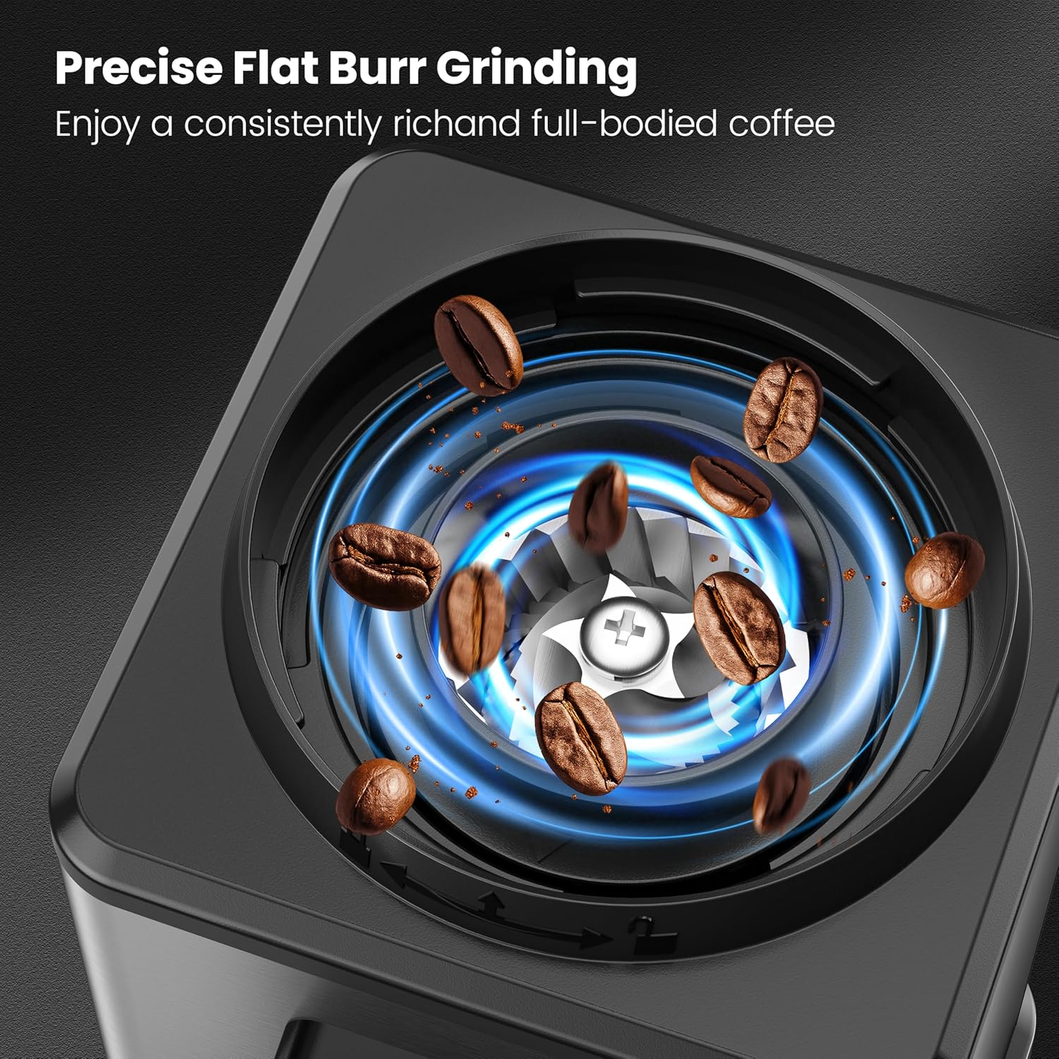 Home Coffee Grinder, Conical Burr Grinder with 25 Settings, 60-Second Timer, Stainless Steel, Anti-Slip Base, Anti-Static, Easy to Clean