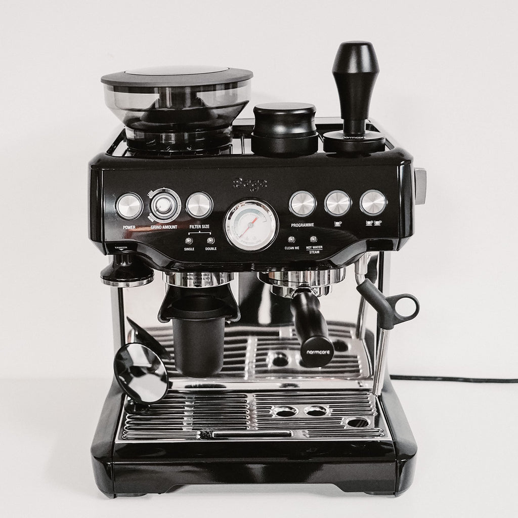 Normcore V4 Coffee Tamper 53.3mm - Spring-Loaded Tamper - Barista Espresso Tamper with 15lb / 25lb / 30lbs Replacement Springs - Anodized Aluminum Handle and Stand - Flat Base, Black