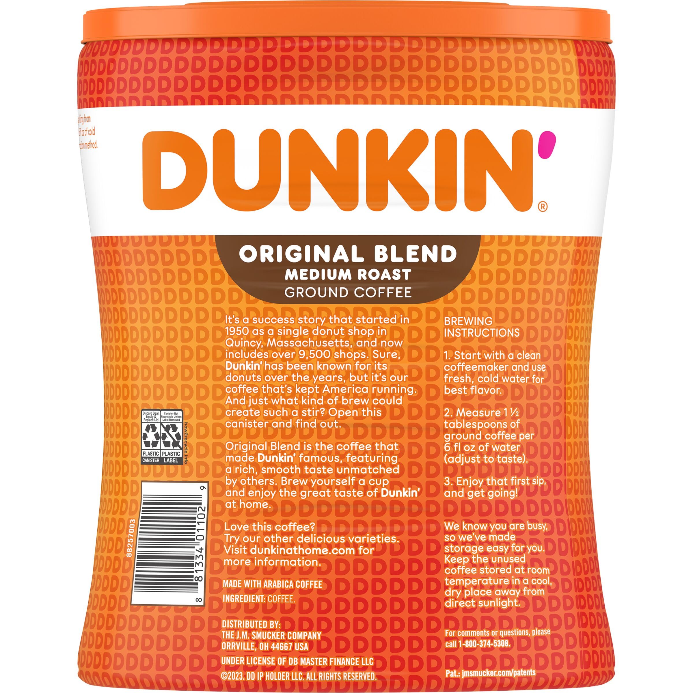 Dunkin’ Original Blend Medium Roast Ground Coffee, 30 Oz. Canister