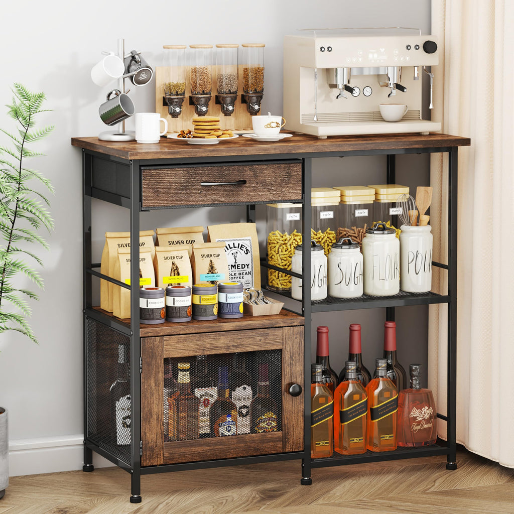 SWTYMIKI Coffee Bar Cabinet for Home - Farmhouse Coffee Stand Station Multi-Purpose Buffet Sideboard Cabinet with Drawers - Kitchen Bar Table for Living Room, Corner, Small Space, Espresso