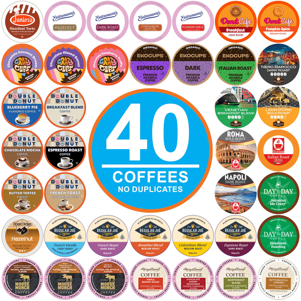 Crazy Cups Flavored Coffee Pods Variety Pack for Keurig K Cups Brewers, Assorted Flavored Coffee Sampler, 40 Count