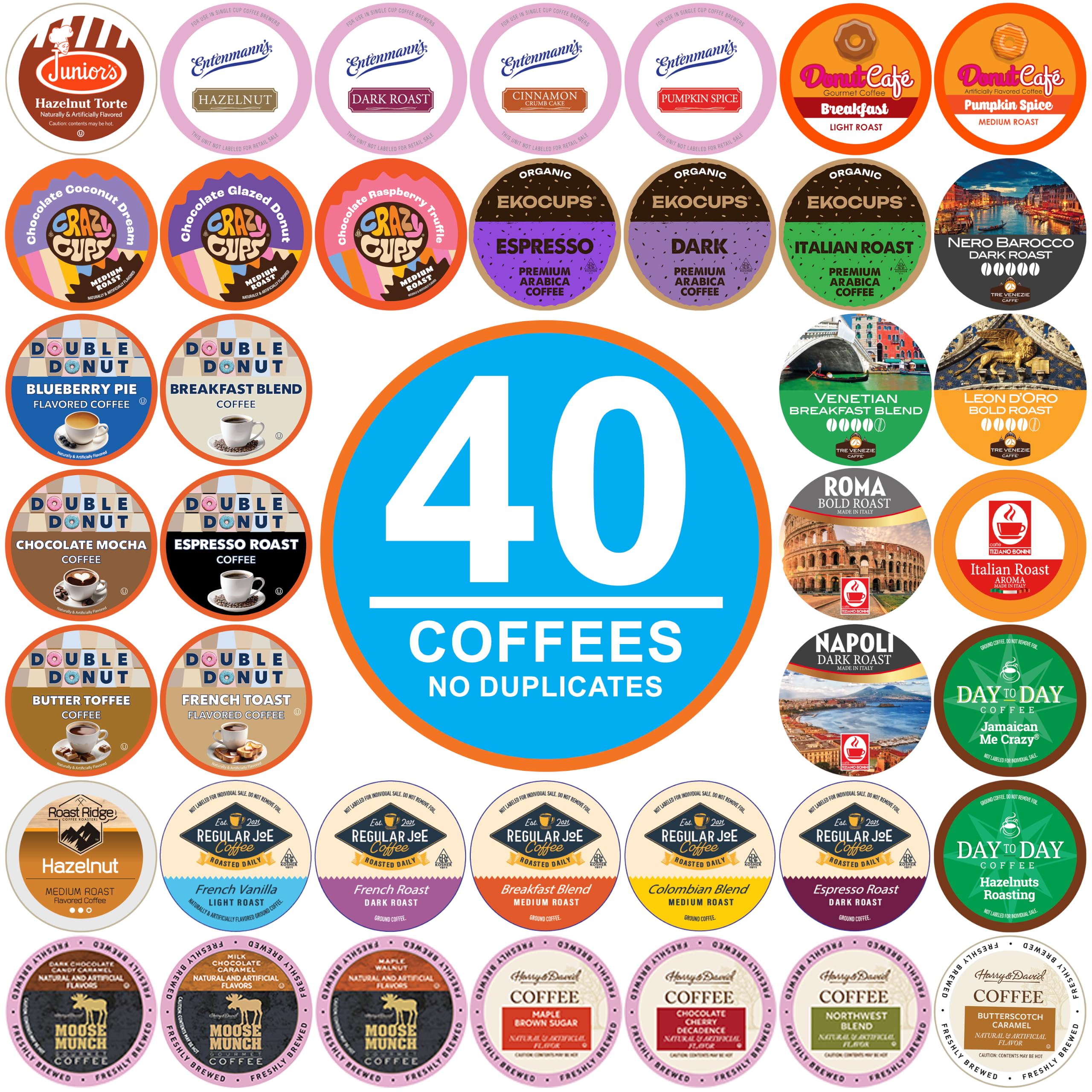 Crazy Cups Flavored Coffee Pods Variety Pack for Keurig K Cups Brewers, Assorted Flavored Coffee Sampler, 40 Count