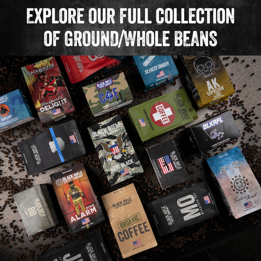 Black Rifle Coffee Company Just Black, 18oz Bag, Ground Coffee Medium Roast - Roasted Blend Made from Arabica Beans - Colombian & Brazilian Beans - Veteran Founded & American Made