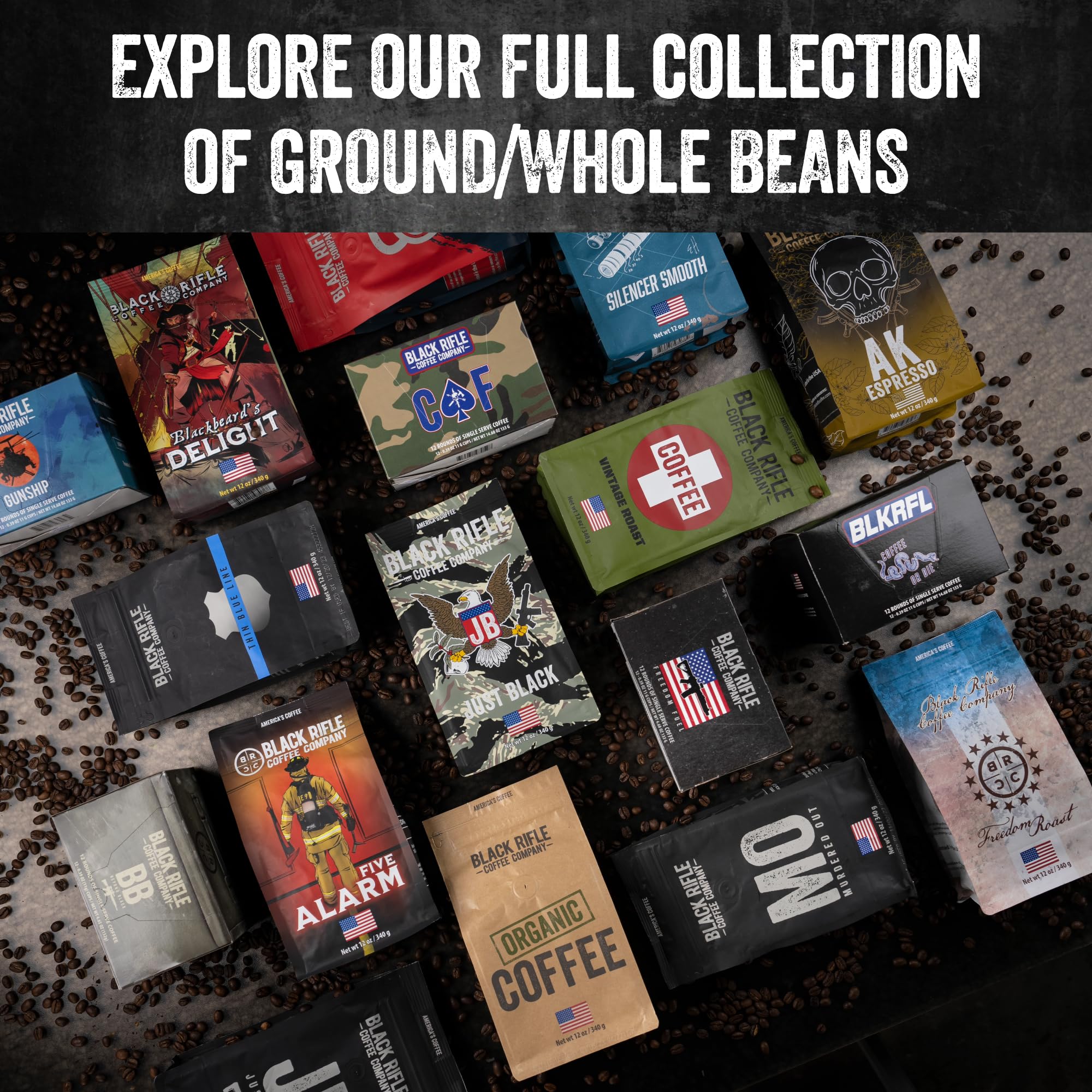 Black Rifle Coffee Company Just Black, 18oz Bag, Ground Coffee Medium Roast - Roasted Blend Made from Arabica Beans - Colombian & Brazilian Beans - Veteran Founded & American Made
