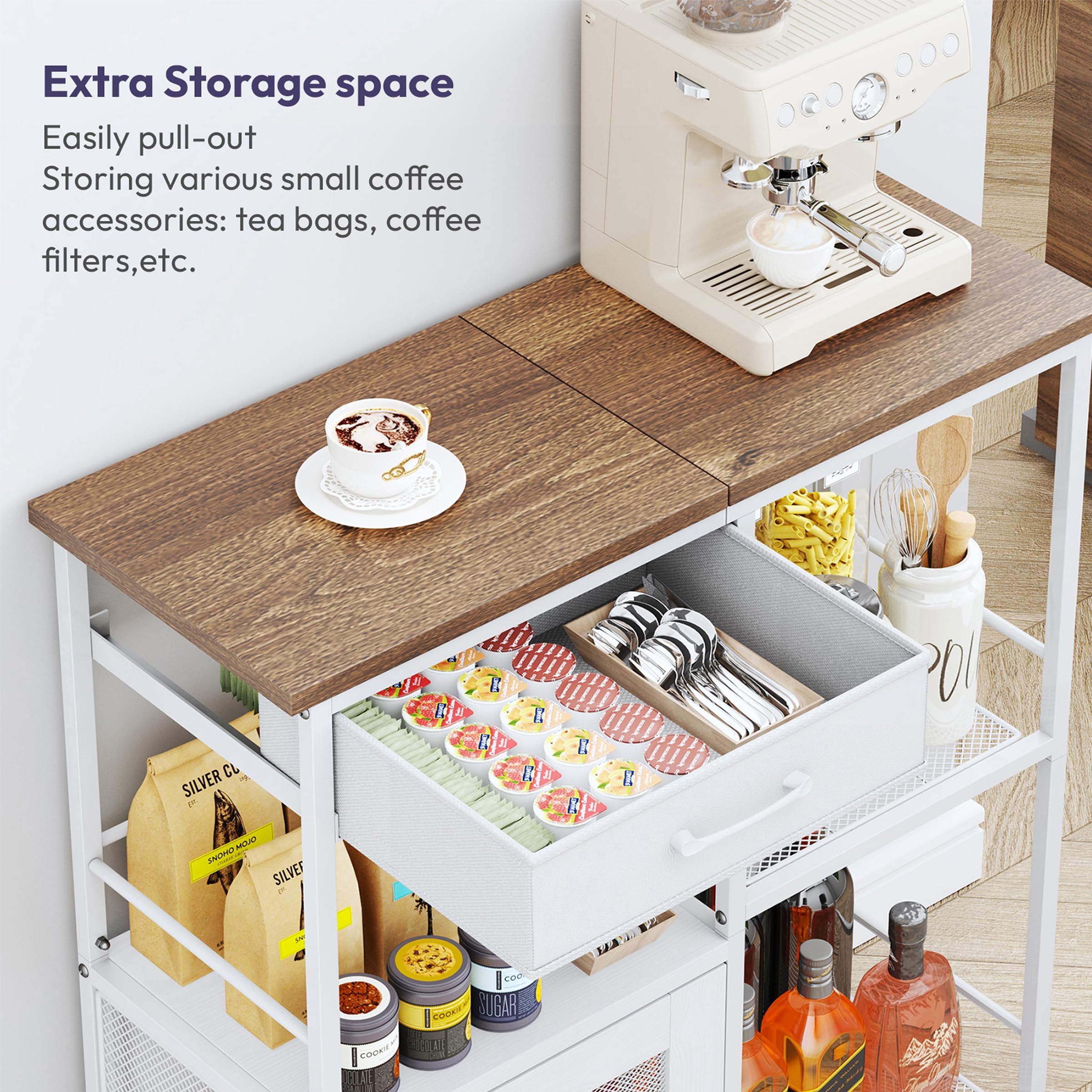 SWTYMIKI Coffee Bar Cabinet for Home - Farmhouse Coffee Stand Station Multi-Purpose Buffet Sideboard Cabinet with Drawers - Kitchen Bar Table for Living Room, Corner, Small Space, Espresso